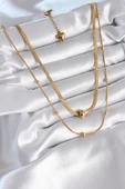 316L Çelik Gold Renk İtalyan Zincir Model Topçuk Detay Kadın Kolye - TJ-BKO8312 thumbnail 2