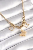 316L Çelik Gold Renk Simli Kelebek Model Kadın Kolye - TJ-BKO8360 thumbnail 1