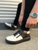 JET-155 Warrior Bağcıklı ve Fermuarlı Cilt Erkek Günlük Sneaker Ayakkabı CST - Siyah/Beyaz thumbnail 3