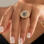 Özel Tasarım Beyaz Kaplan Altın Yüzük thumbnail 2