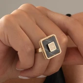 Özel Tasarım Kare Siyah Mineli Altın Yüzük thumbnail 2
