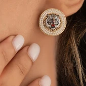 Özel Tasarım Beyaz Kaplan Model Altın Küpe thumbnail 2