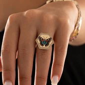 Özel Tasarım Renkli Kelebek Altın Yüzük thumbnail 3