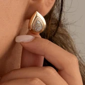 Mavi Mineli Özel Tasarım Damla Model Altın Küpe thumbnail 2