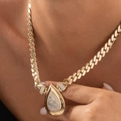 Mavi Mineli Özel Damla Tasarım Altın Kolye thumbnail 3