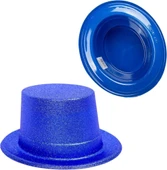 CEYLAN ADAM   Mavi Renk Parıltılı Simli Fötr Silindir Parti Şapkası thumbnail 3