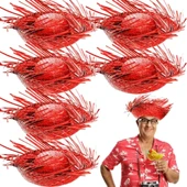 CEYLAN ADAM   Tropikal Parti Kırmızı Hasır Hawaii Şapkası 13x36 cm - 1