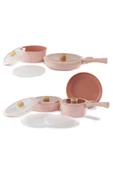Midas Pembe ( 9 6 ) 15 Parça Ayrılabilen Saplı Iç Içe Geçebilen Tencere Tava Seti - 1