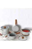 Fika Alüminyum Döküm Gri 7 Parça Cam Kapaklı Tencere Tava Seti - 1