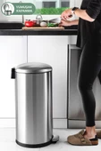 Paslanmaz Çelik Bombe Kapaklı Çöp Kovası 40 Litre Inox thumbnail 1