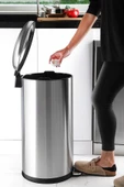 Paslanmaz Çelik Bombe Kapaklı Çöp Kovası 40 Litre Inox thumbnail 2
