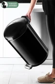 Paslanmaz Çelik Bombe Kapaklı Çöp Kovası 40 Litre Siyah thumbnail 6
