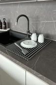 Lavabo Üstü Katlanabilen Nihale Bulaşıklık Paslanmaz Aluminyum - Gri - 2
