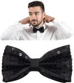 CEYLAN ADAM   Gece Işıltısı Siyah Payetli Pullu Papyon 7x2 cm thumbnail 1