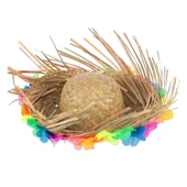 CEYLAN ADAM   Naturel Renk Püsküllü Örme Hasır Hawaii Luau Aloha Şapka 13x36 cm - 5