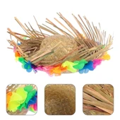 CEYLAN ADAM   Naturel Renk Püsküllü Örme Hasır Hawaii Luau Aloha Şapka 13x36 cm - 3