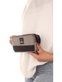 Relaxion Gri İki Gözlü Krinkıl Kumaş Kalem Çantası Kalemlik (173) - 2