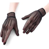 Siyah Renk Likralı File Eldiven Parmaklı Örgü Eldiven Yetişkin Boy thumbnail 5