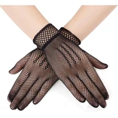 Siyah Renk Likralı File Eldiven Parmaklı Örgü Eldiven Yetişkin Boy thumbnail 1