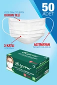Zigavus 50 Adet Beyaz Cerrahi Maske, 3 Katlı Burun Telli, Rahat Lastik Kulaklıklı - 1