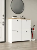 Kuzeylife Shiva Ayakkabılık  4 Kapaklı 4 Raflı Çok Amaçlı Dolap Beyaz-Safir Meşe - 5