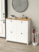 Kuzeylife Shiva Ayakkabılık  4 Kapaklı 4 Raflı Çok Amaçlı Dolap Beyaz-Safir Meşe - 8