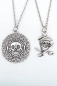 2'li Karayip Korsan Sikkesi - Kılıç Korsan Gümüş Kaplama Kolye Seti thumbnail 1