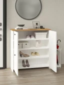 Kuzeylife Shiva Ayakkabılık  4 Kapaklı 4 Raflı Çok Amaçlı Dolap Beyaz-Safir Meşe - 7