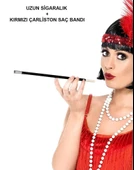 CEYLAN ADAM   1920'ler 1990'lar Gatsby Kadın Aksesuar Seti – Kırmızı Charleston Saç Bandı ve Sigaralık - 2