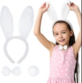 CEYLAN ADAM   Beyaz Tavşan Kostüm Seti – Taç, Papyon, Kuyruk (12’li Paket) thumbnail 1