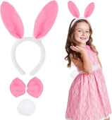 CEYLAN ADAM   Pembe Tavşan Kostüm Seti – Taç, Papyon, Ponpon (12’li Paket) thumbnail 1