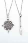 2'li Viking Pusula - Mızrak Gümüş Kaplama Kolye Seti thumbnail 1