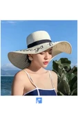 Kardelen Butik Denizli Kadınlar Için Yazılı Hasır Disket Plaj Şapka ( 56-58 Cm ) thumbnail 4