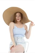 REVA Geniş Kenarlı Camel Hasır Şapka - 3