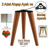 3 Adet Ahşap Ayak 50 Cm Açık Meşe M8 Civatalı Bağlantı Aparatlı Mobilya Tabure Sehpa Masa Destek Ayağı thumbnail 1