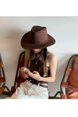 Kardelen Butik Denizli Erkek Ve Kadınlar Için Batı Tarzı Caz Şapka ( Koyu Kahve ) ( 53-57 Cm ) thumbnail 6