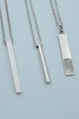 3'lü Çubuk Prizma Silindir Parmak İzi Gümüş Kaplama Kolye Seti thumbnail 1