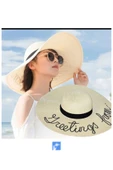 Kardelen Butik Denizli Kadınlar Için Yazılı Hasır Disket Plaj Şapka ( 56-58 Cm ) thumbnail 5