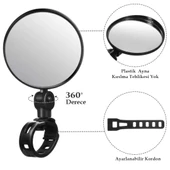 Elektrikli Scooter Bisiklet Dikiz Aynası, Tüm Bisikletlerle uyumlu, 8 cm Çap, Gidon Kelepçesi, 360 Derece, 2 Adet, thumbnail 2