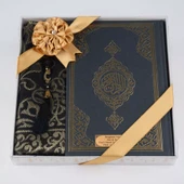 Kuran +  Seccade +  Tesbih Hediye Seti (Orta Boy, Ekonomik Cilt, Desenli Kutu, Siyah) thumbnail 2