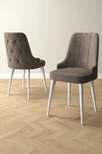 Mabel Beyaz 80x132 Açılabilir Mdf Masa Yemek Odası Takımı, Mutfak Takımı 4 Adet Sandalye Cappucino - 3