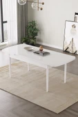 Mabel Beyaz 80x132 Açılabilir Mdf Masa Yemek Odası Takımı, Mutfak Takımı  4 Sandalye 1 Bench Cappucino - 5