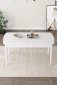 Mabel Beyaz 80x132 Açılabilir Mdf Masa Yemek Odası Takımı, Mutfak Takımı 4 Adet Sandalye Cappucino - 4