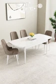 Mabel Beyaz 80x132 Açılabilir Mdf Masa Yemek Odası Takımı, Mutfak Takımı 4 Adet Sandalye Cappucino - 2