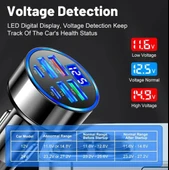 Dijital Ekran Araç Şarj Cihazı 4USB, Çift 3.1A, Süper Şarj, QC9.0 55W, Hızlı Şarj, PD, Cep Telefonu Şarj Cihazı, Araç Şarj Cihazı, thumbnail 5