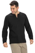 Büyük Beden Uzun Kol Şile Bezi Bisiklet Yaka Yazlık Tshirt Siyah 3003 - 6