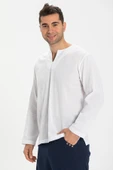 Büyük Beden Uzun Kol Şile Bezi Bisiklet Yaka Yazlık Tshirt Beyaz 3001 - 4