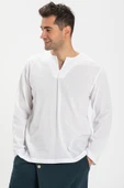Büyük Beden Uzun Kol Şile Bezi Bisiklet Yaka Yazlık Tshirt Beyaz 3001 - 3