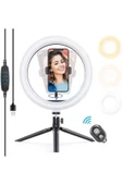 SMAYLİNG Bluetooth Kumandalı 10 İnç LED Tripodlu Makyaj ve Video Işığı Telefon Tutucu + Uzaktan Kumanda Işığı - 1