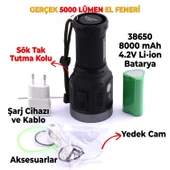 El Feneri Uzun Menzil 5000 Lümen 50W Li-ion 8000 mAh Şarjlı Powerbank Ledli Parlak Su Geçirmez Kamp thumbnail 2